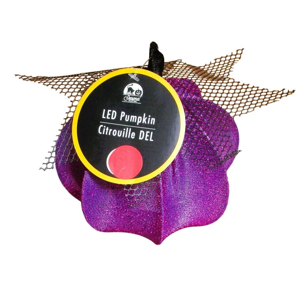 Seasonal Collection LED Lighted Pumpkin Fall Rustic Decor Purple Glitter Fabric
